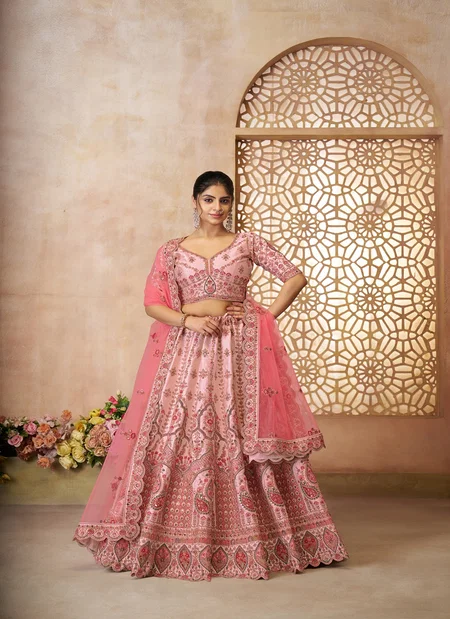 KF 14 Pink Silk Embroidered Bridal Lehenga wholesale clothing suppliers in india